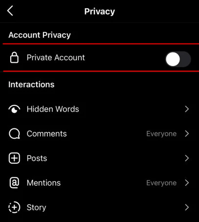 Set Account to Private